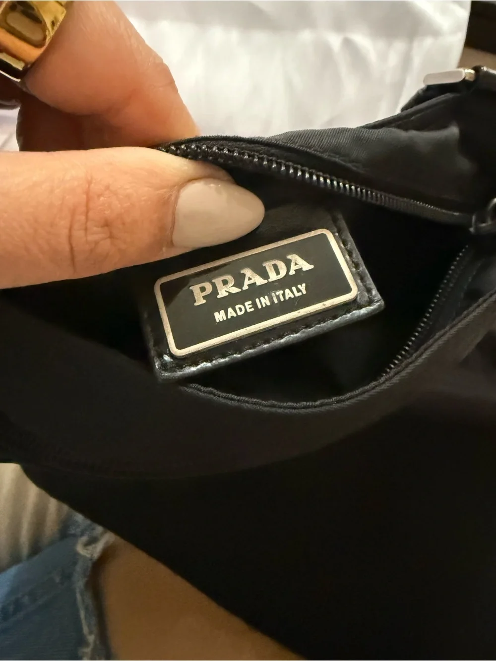 Prada Black Nylon Messenger Bag with Silver Logo Plaque